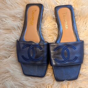 Designer Blue Women's Slide Sandals Chanel style